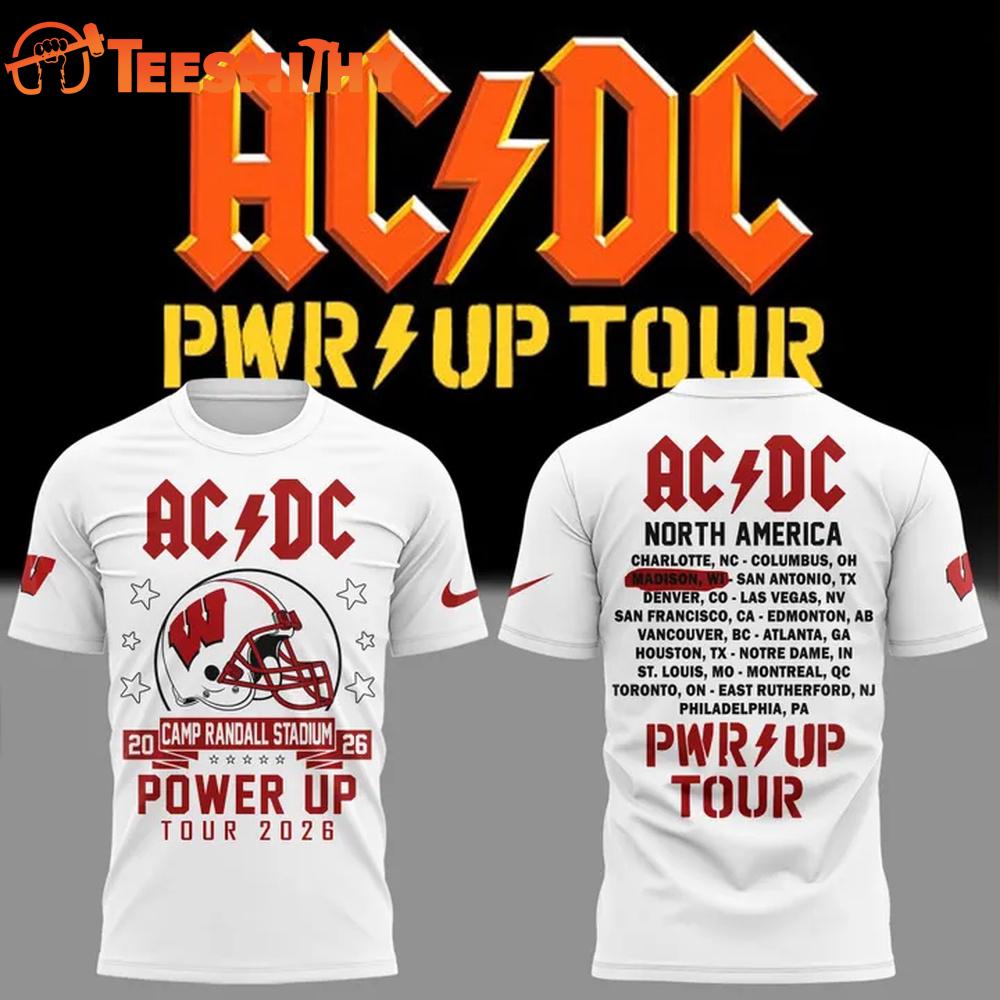 ACDC x Wisconsin Badgers Football Power Up Tour 2026 White T Shirt