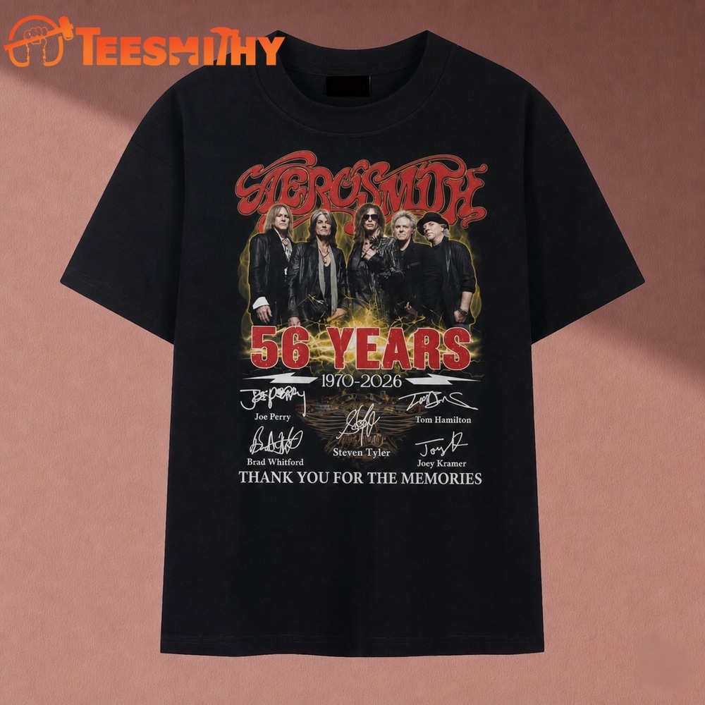 Aerosmith 56 Years 1970 2026 Band Signatures Rock Vintage T Shirt