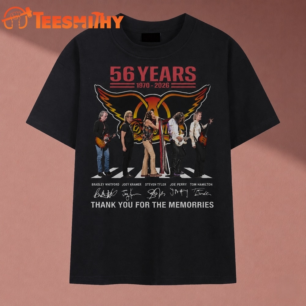 Aerosmith 56 Years 1970 2026 Signatures Graphic Rock T Shirt