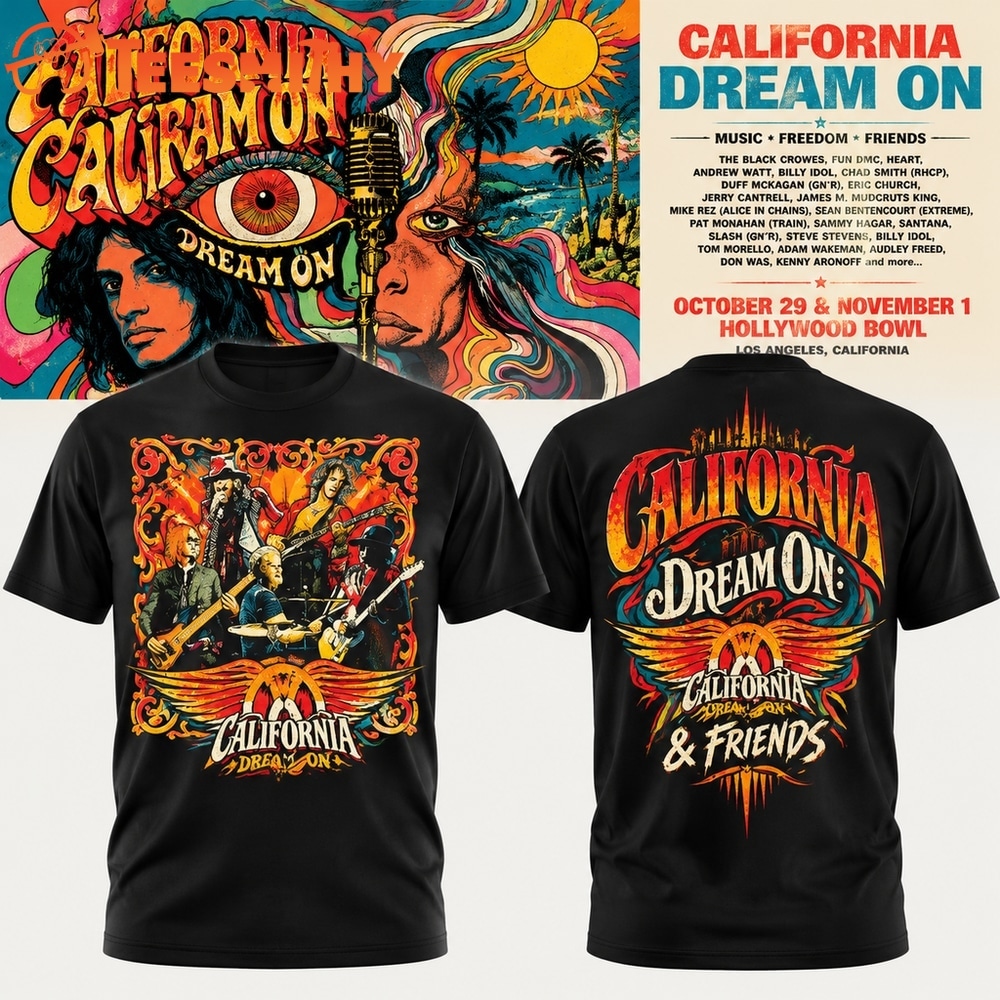 Aerosmith California Dream On 2026 Hollywood Bowl Graphic Special New T Shirt