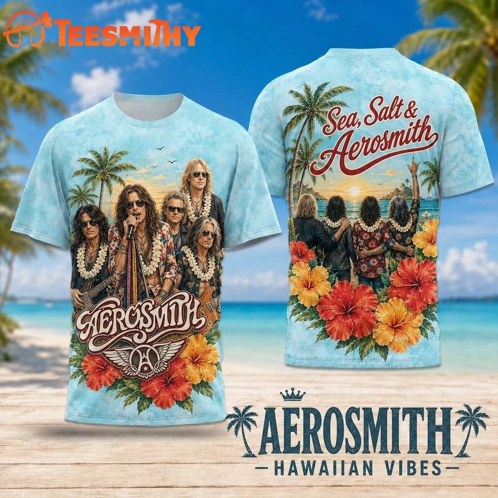 Aerosmith Hawaiian Vibes Band Photo with Hibiscus Flowers 2026 3D Shirt
