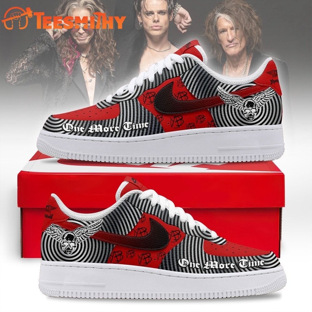 Aerosmith One More Time Tour Custom Air Force 1 Shoes, Red & Black Winged Skull Sneakers