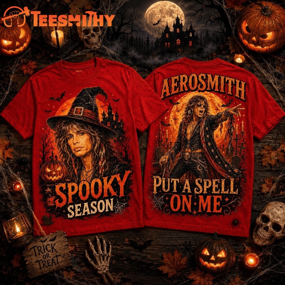 Aerosmith Witch Hat Full Moon Spooky Season Halloween 3D Shirt
