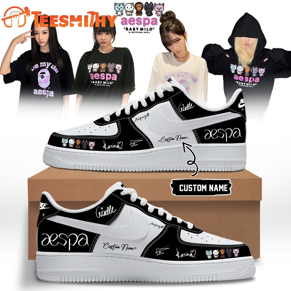 Aespa x BAPE Signed 2026 Limited Edition Black Air Force 1 Shoes