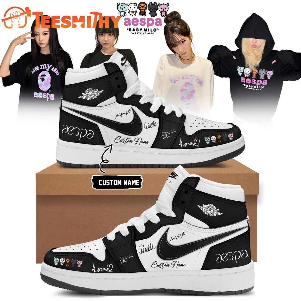 Aespa x BAPE Signed 2026 Limited Edition Black Air Jordan 1 Shoes