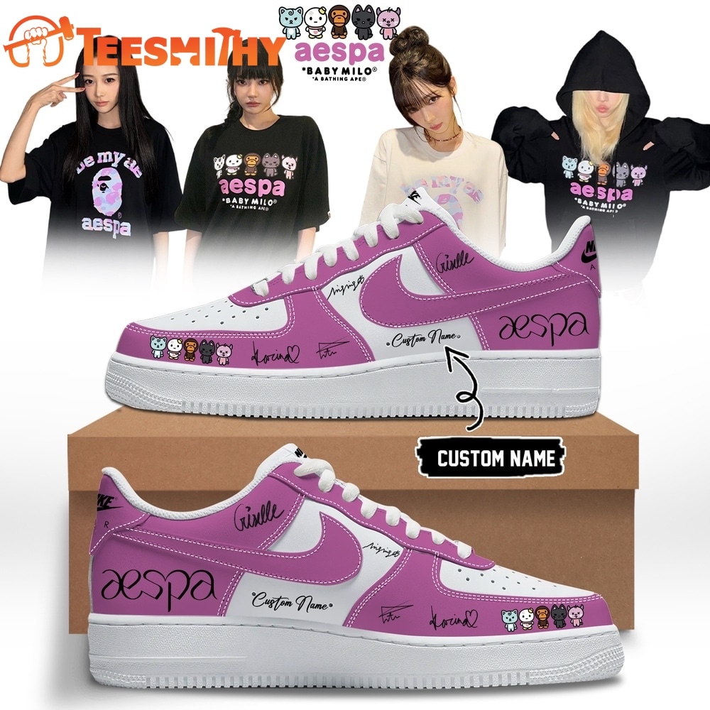 Aespa x BAPE Signed 2026 Limited Edition Pink Air Force 1 Shoes