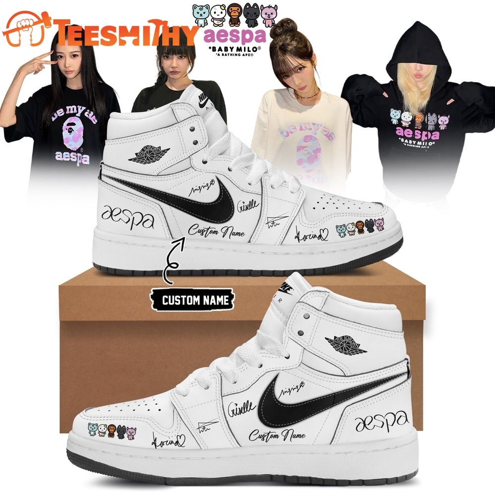 Aespa x BAPE Signed 2026 Limited Edition White Air Jordan 1 Shoes
