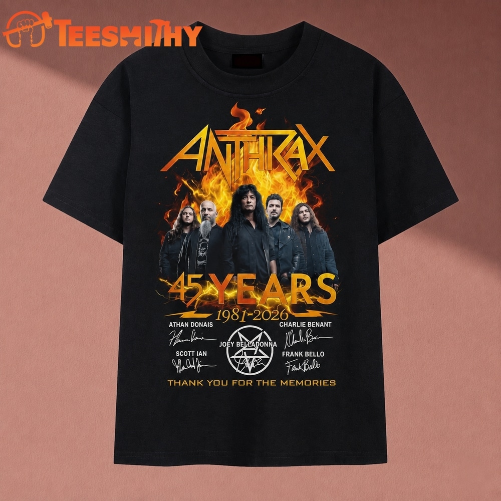 Anthrax 45 Years 1981 2026 Anniversary Signatures Rock T Shirt