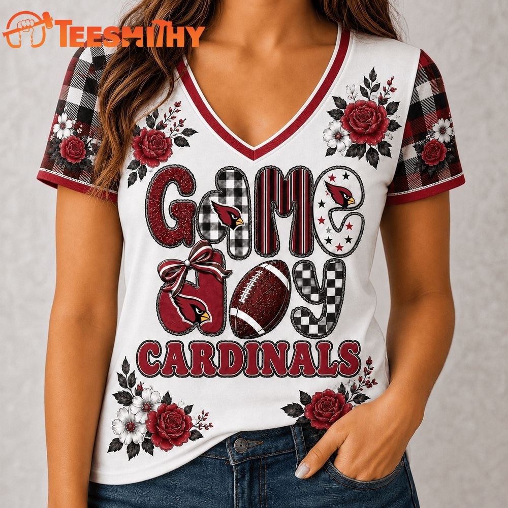 Arizona Cardinals NFL Football Flowers Team Pride V Neck T Shirt