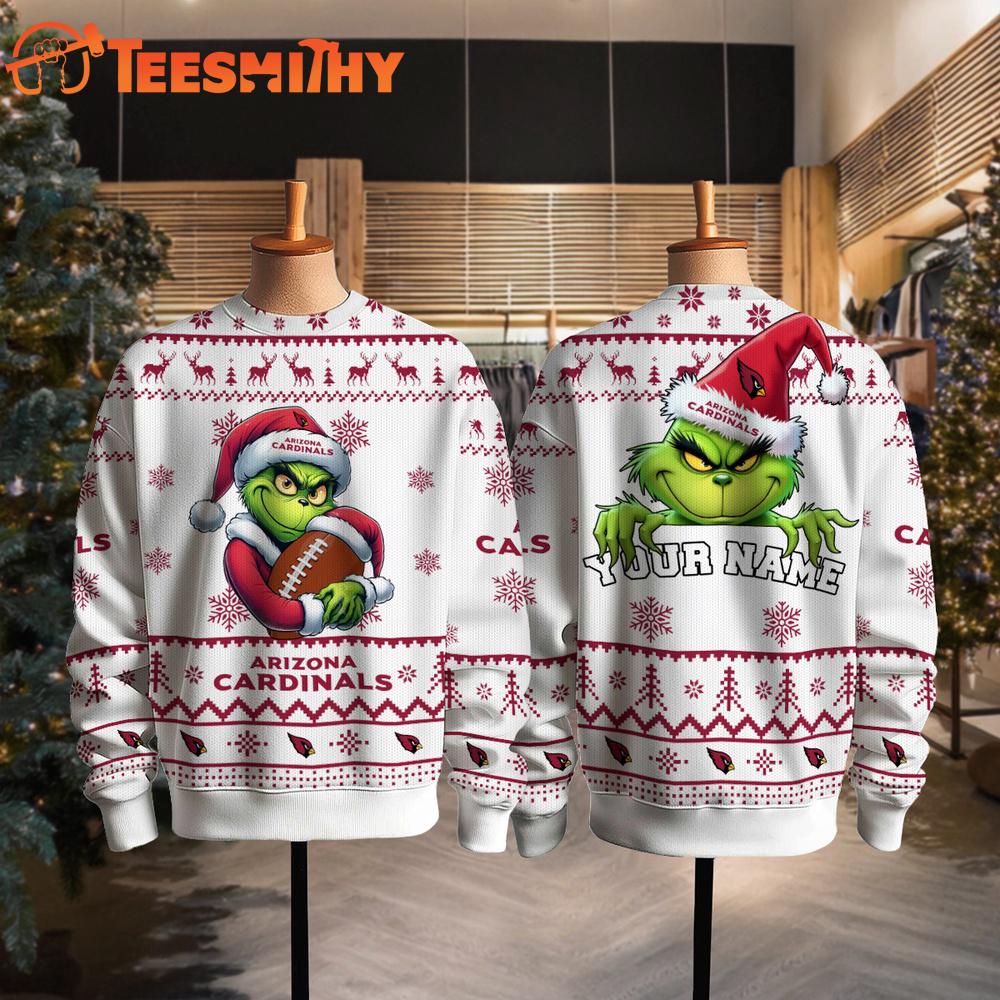 Arizona Cardinals NFL Grinch Santa Hats Ugly Christmas Sweater