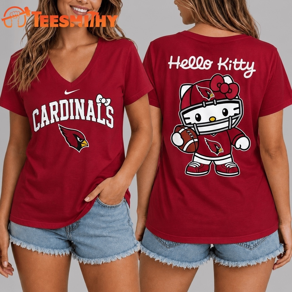Arizona Cardinals NFL Hello Kitty Football V Neck T Shirt