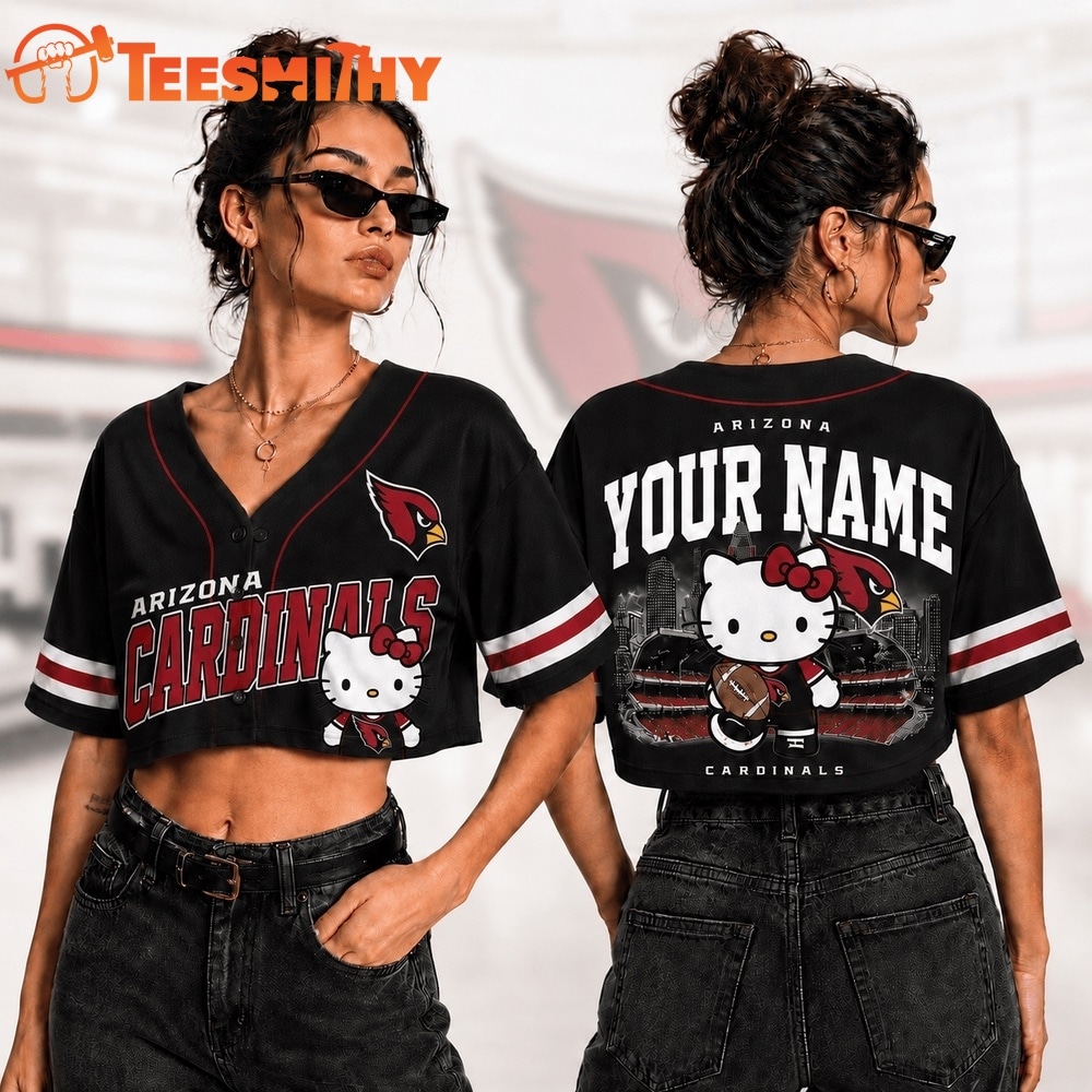 Arizona Cardinals NFL Hello Kitty Personalized Crop Top Baseball Jersey