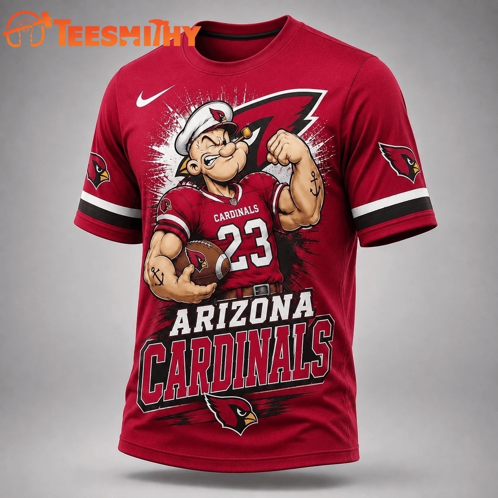 Arizona Cardinals NFL Popeye Bold Cartoon Athletes 3D T Shirt