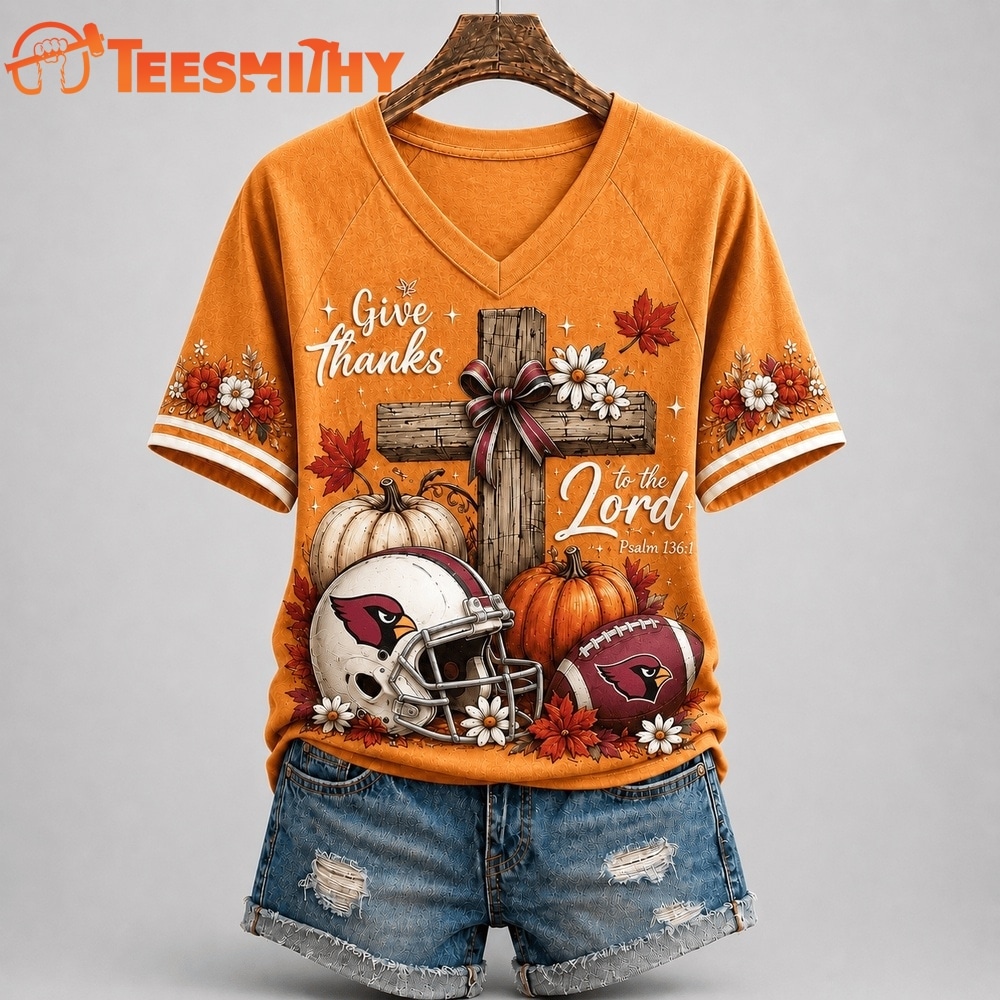 Arizona Cardinals NFL Thanksgiving Faith And Football V Neck T Shirt