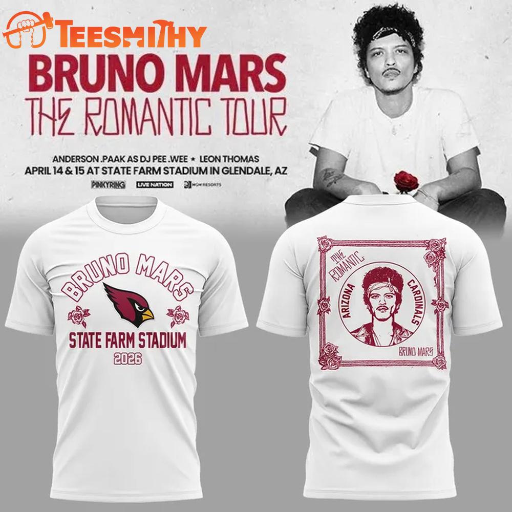 Arizona Cardinals x Bruno Mars The Romantic Tour 2026 T Shirt