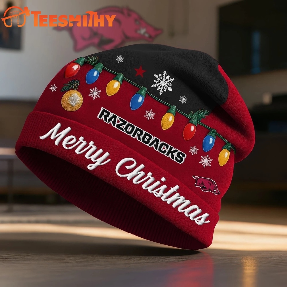 Arkansas Razorbacks NCAA Merry Christmas Beanie Hat