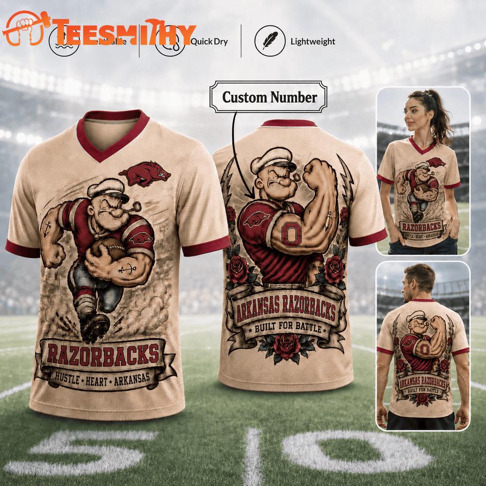 Arkansas Razorbacks NCAA Popeye Vintage Tattoo Football Jersey
