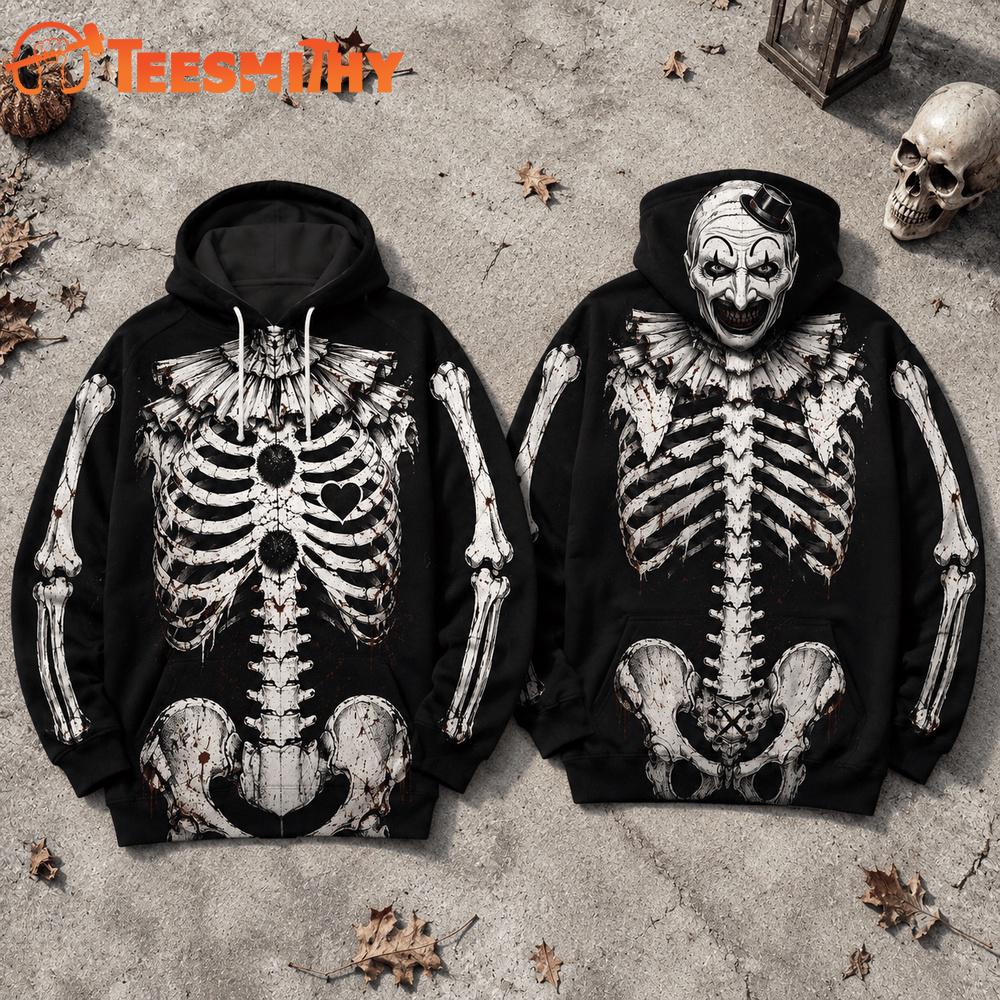 Art The Clown Terrifier Skeleton Graphic Halloween 2026 Hoodie