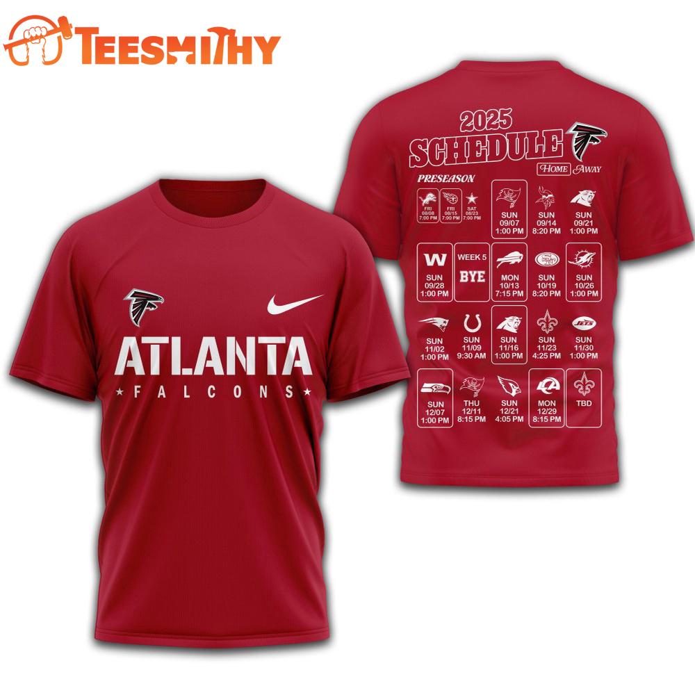 Atlanta Falcons 2025 Football Schedule Unisex 3D Shirt Atlanta Falcons 2025 Football Schedule Unisex 3D Shirt