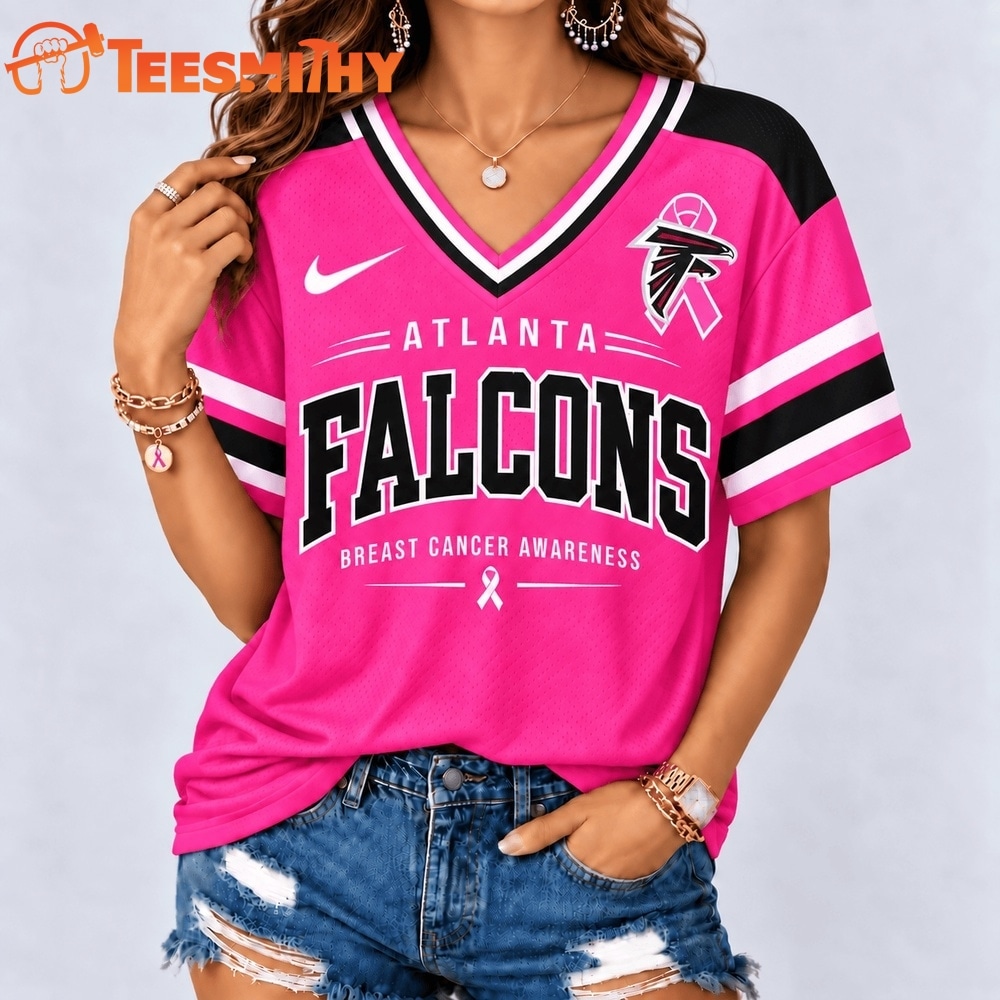 Atlanta Falcons 2026 NFL Pink Breast Cancer Awareness V neck T Shirt