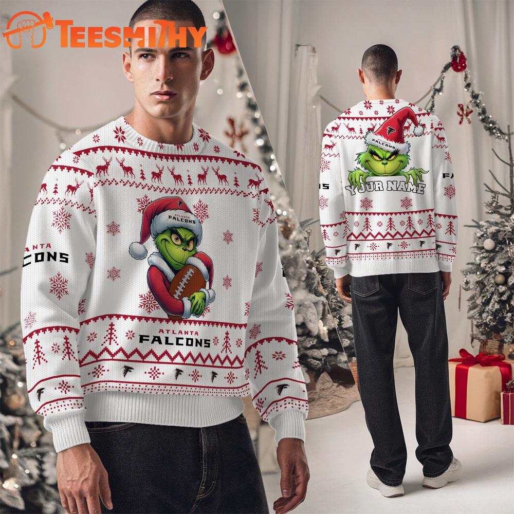 Atlanta Falcons NFL Grinch Santa Hats Ugly Christmas Sweater