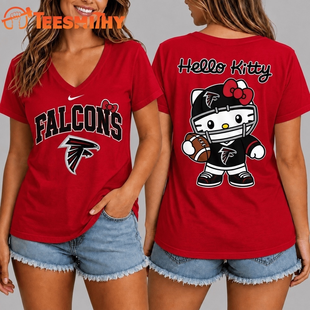 Atlanta Falcons NFL Hello Kitty Football V Neck T Shirt