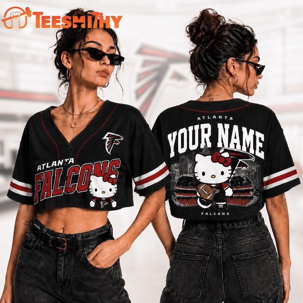Atlanta Falcons NFL Hello Kitty Personalized Crop Top Baseball Jersey