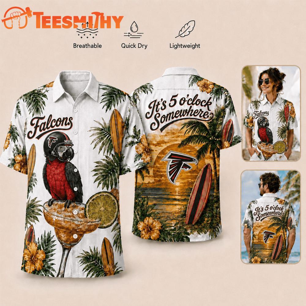 Atlanta Falcons NFL It's 5 O'clock Somewhere Button Up Tropical Parrot Hawaiian Shirt