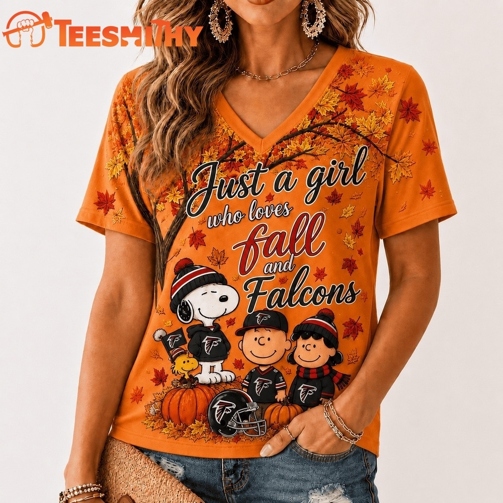 Atlanta Falcons NFL Snoopy Peanuts Fall Season V Neck T Shirt