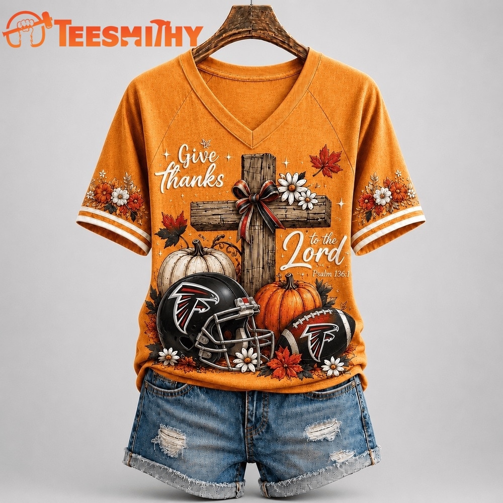 Atlanta Falcons NFL Thanksgiving Faith And Football V Neck T Shirt