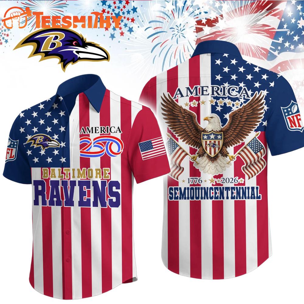 Baltimore Ravens 1776-2026 NFL Liberty Eagle Patriotic 250 Years America Hawaiian Shirt