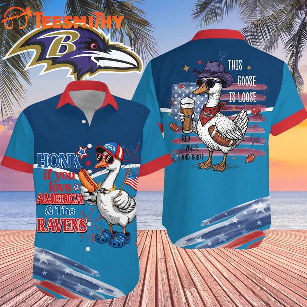 Baltimore Ravens 2026 NFL America Flag Goose Hawaiian Shirt