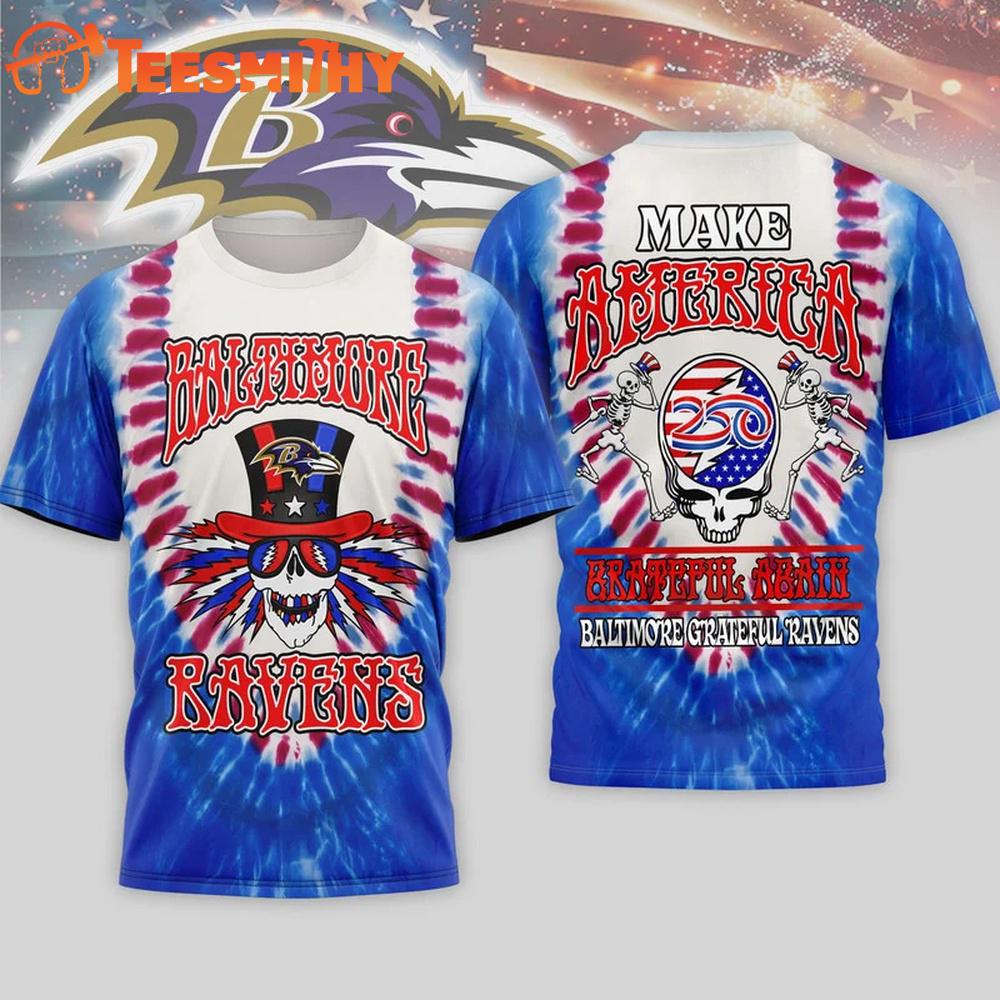 Baltimore Ravens 2026 NFL Grateful Dead 250 Years Of America 3D T Shirt