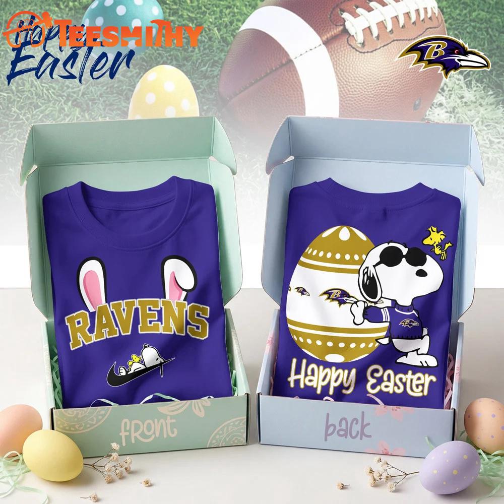Baltimore Ravens 2026 NFL Happy Snoopy Easter All Over Print Shirt