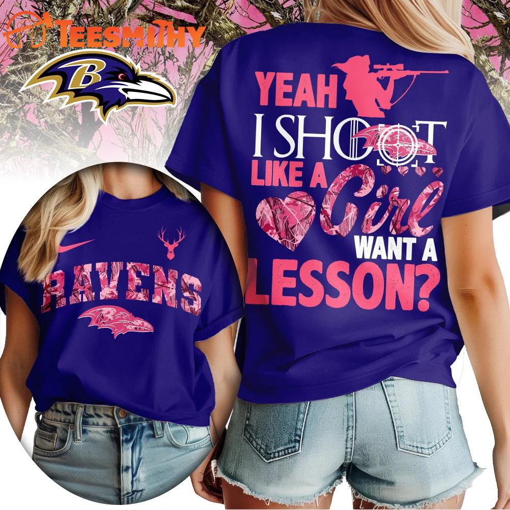 Baltimore Ravens 2026 NFL Shoot Like A Girl All Over Print Shirt