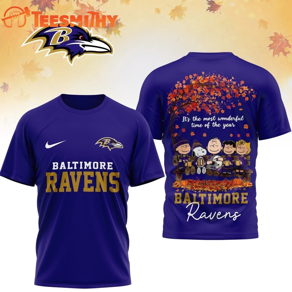 Baltimore Ravens 2026 NFL Snoopy Peanut It's the Most Wonderful Time of the Year 3D Shirt
