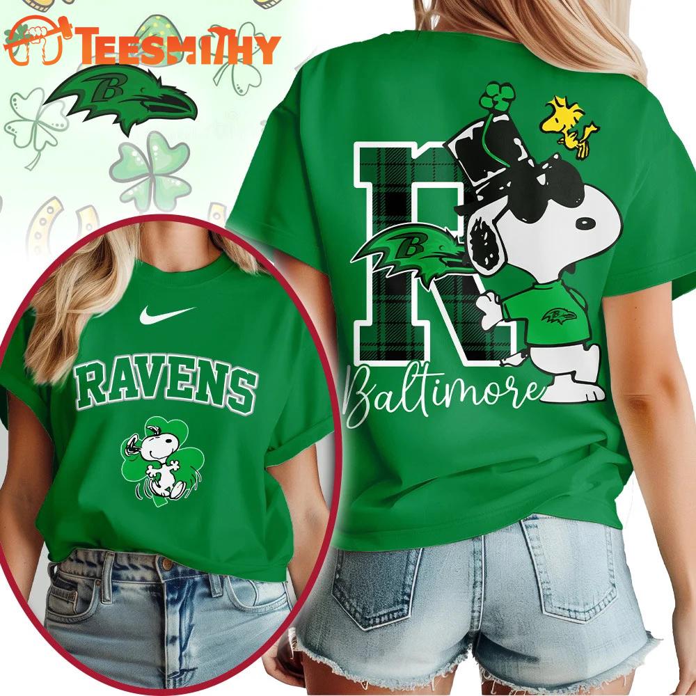 Baltimore Ravens 2026 NFL Snoopy St. Patricks Day Unisex 3D Shirt