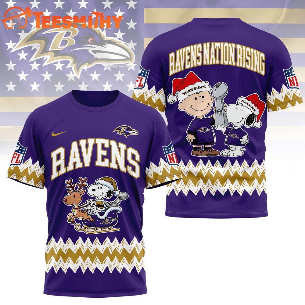 Baltimore Ravens 2026 NFL Snoopy Super Bowl Holiday Limited 3D Shirt