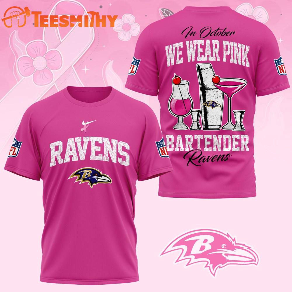 Baltimore Ravens NFL Bartender October Breast Cancer Awareness Unisex 3D Shirt