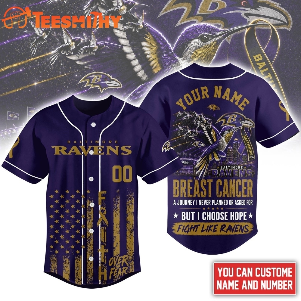 Baltimore Ravens NFL Breast Cancer Hope Over Fear Baseball Jersey