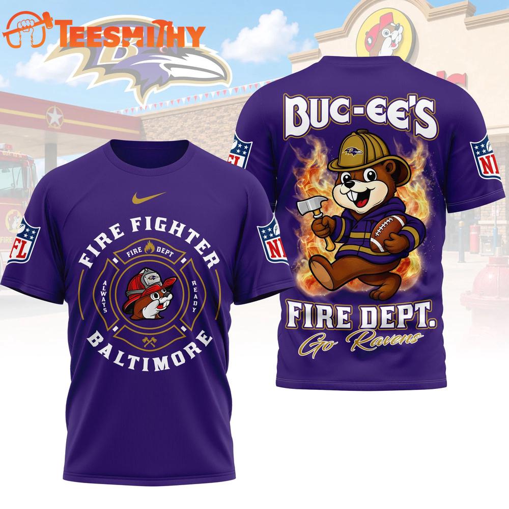 Baltimore Ravens NFL Buc-ee's Firefighter Strong 3D Shirt