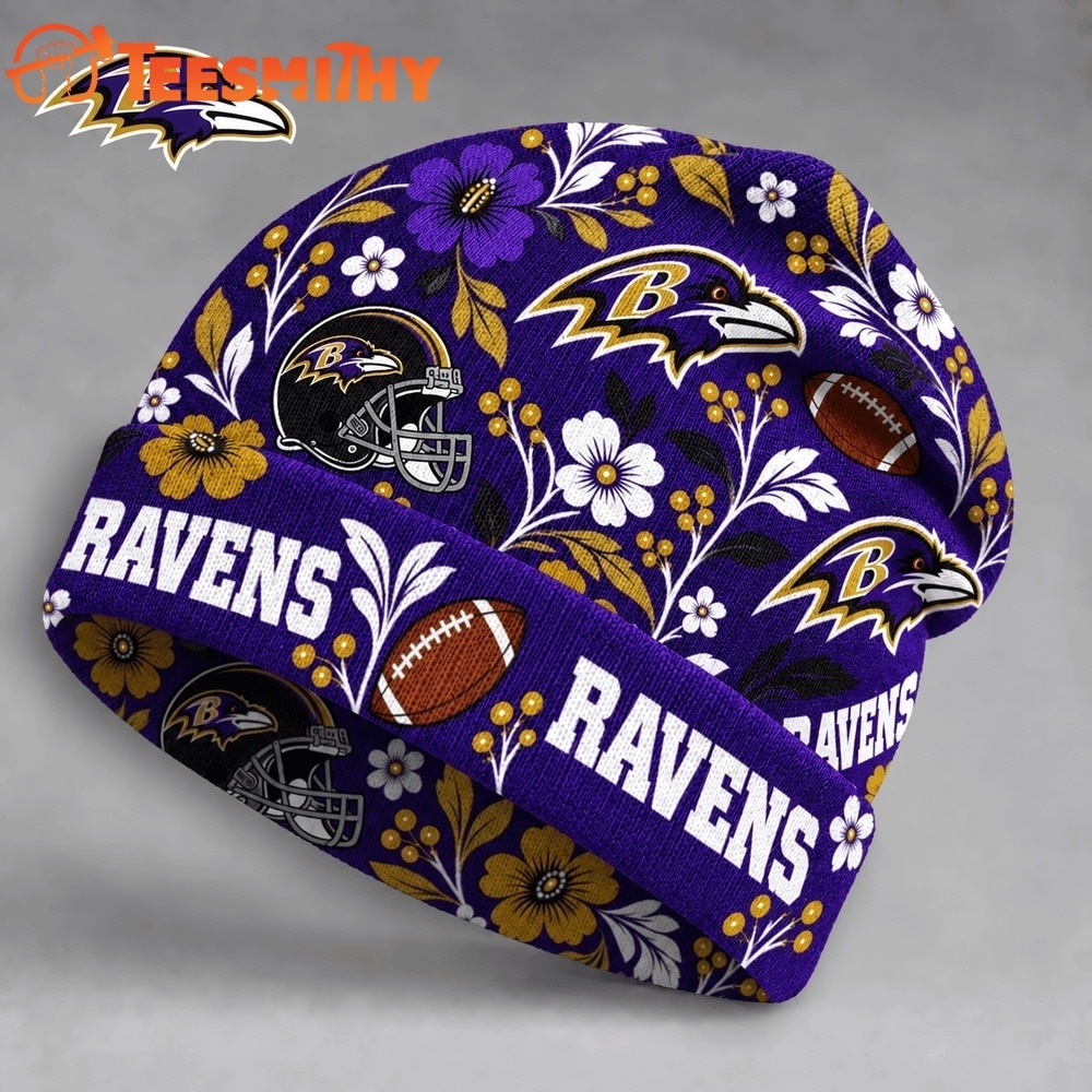 Baltimore Ravens NFL Floral Team Pride Christmas Beanie Hats