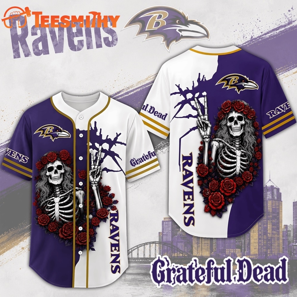 Baltimore Ravens NFL Game Day Grateful Dead Baseball Jersey Shirt