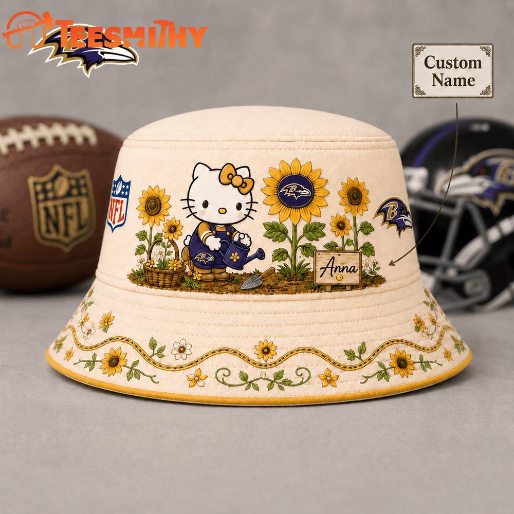 Baltimore Ravens NFL Hello Kitty Sunflower Garden Bucket Hat