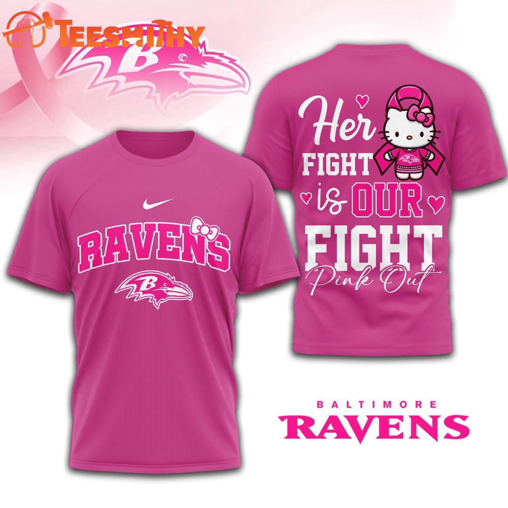 Baltimore Ravens NFL Her Fight Is Our Fight x Hello Kitty 3D Shirt Baltimore Ravens NFL Her Fight Is Our Fight x Hello Kitty 3D Shirt