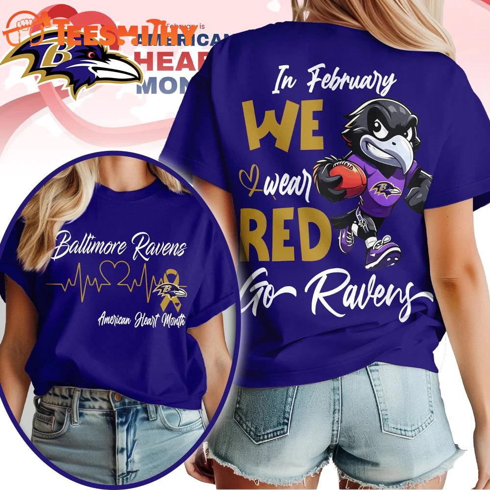 Baltimore Ravens NFL Mascot American Heart Month Unisex 3D Shirt