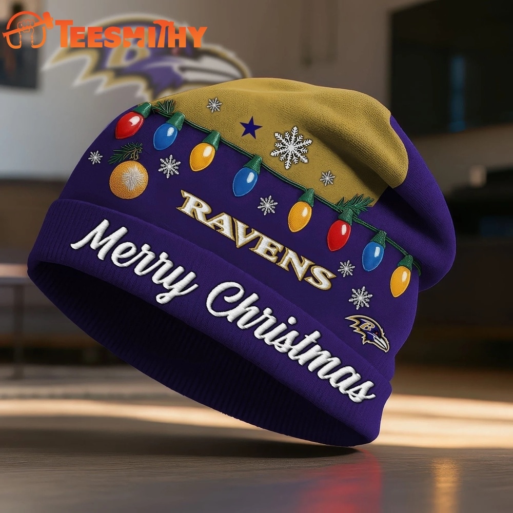 Baltimore Ravens NFL Merry Christmas Beanie Hat