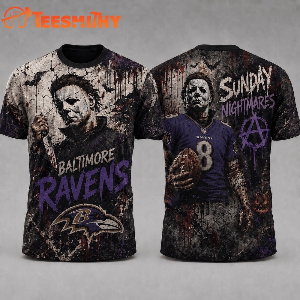 Baltimore Ravens NFL Michael Myers Sunday Nightmares Horror Halloween 3D T Shirt