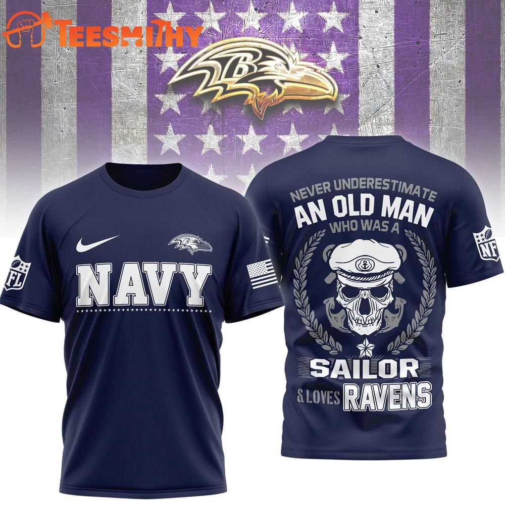 Baltimore Ravens NFL Navy Veteran All Over Print Shirt