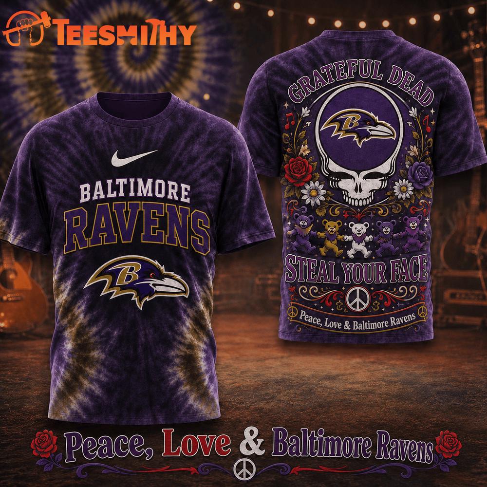 Baltimore Ravens NFL Peace Love Greateful Dead Special New 3D Shirt